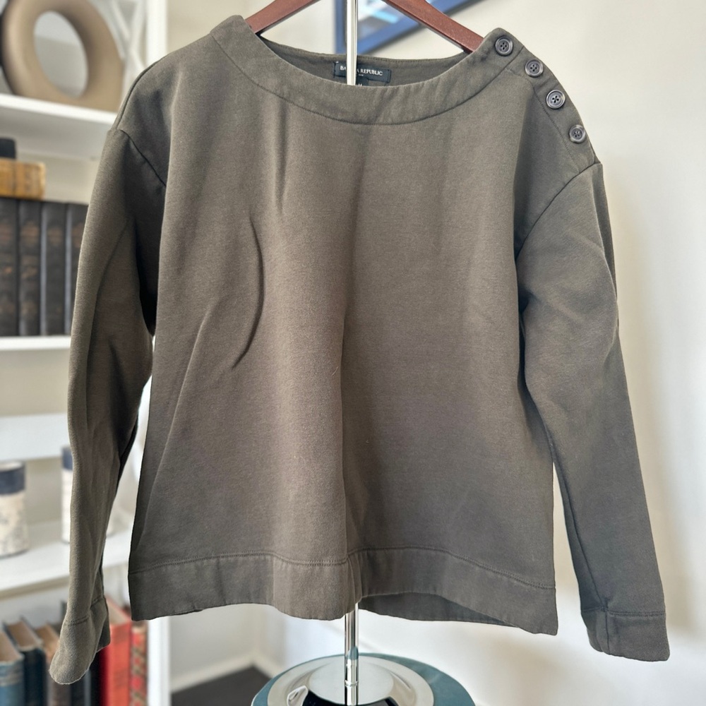 Olive Green Button-Shoulder Sweatshirt